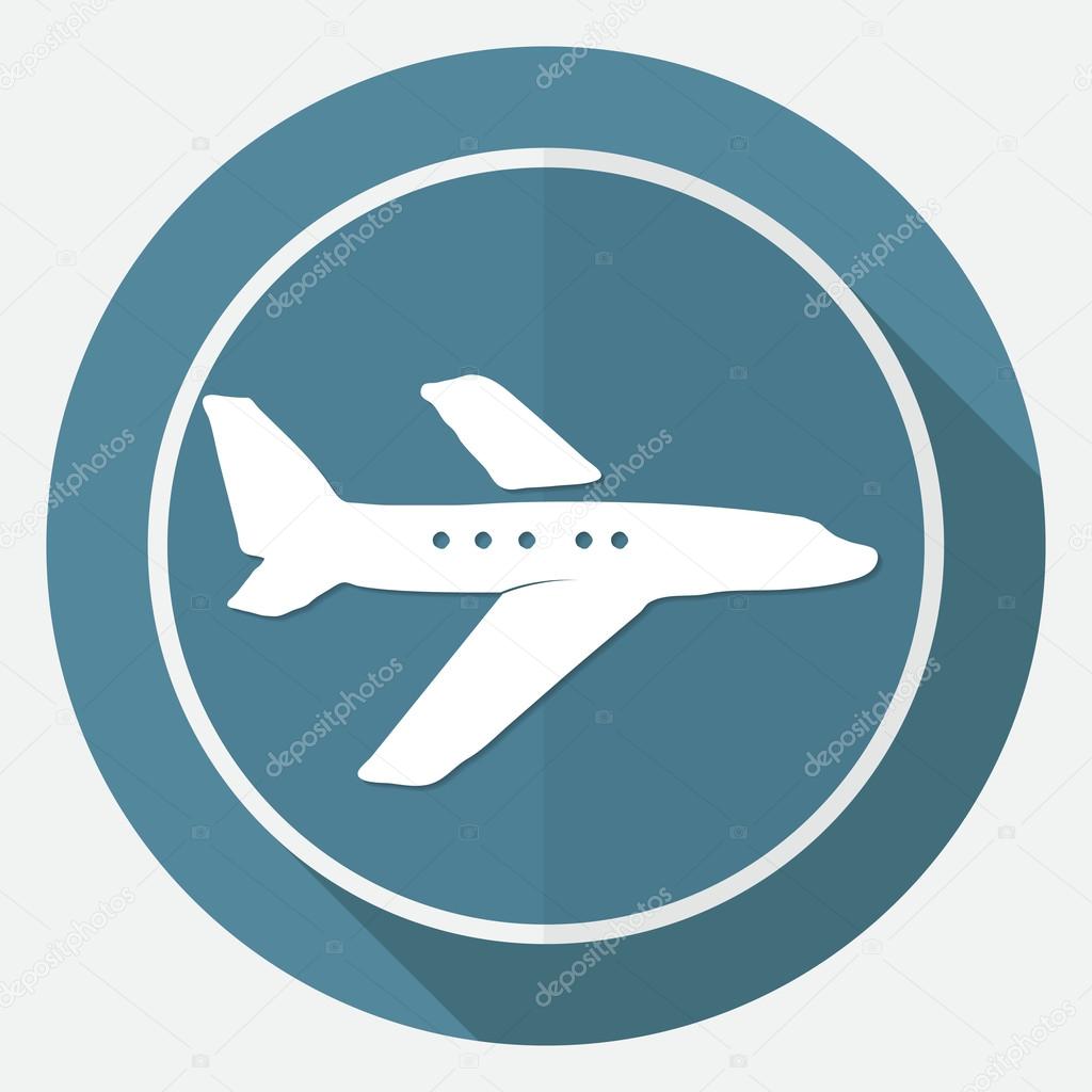 Airplane symbol on white circle