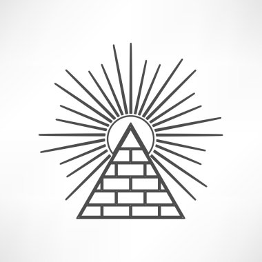 Icon of Pyramid with sun sign clipart
