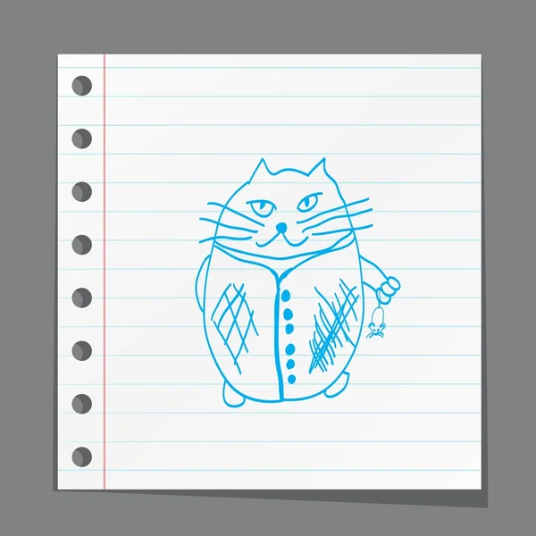 Divertido gato de dibujos animados celebración del ratón — Vector de stock