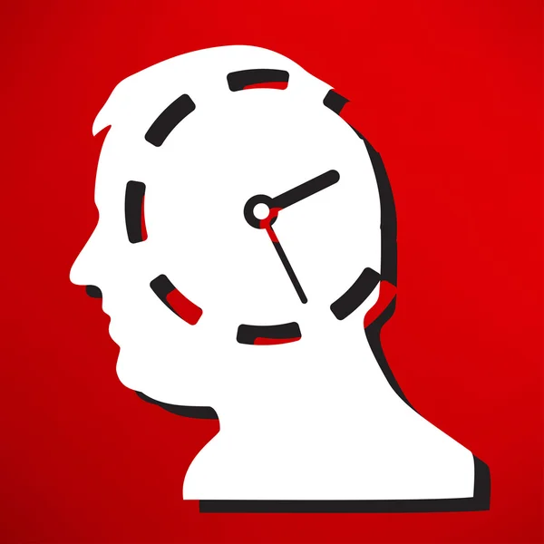 Cabeza con reloj, icono de la hora — Vector de stock