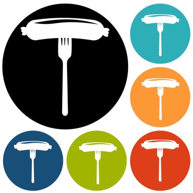 Sosis çatal üzerinde gıda Icons set
