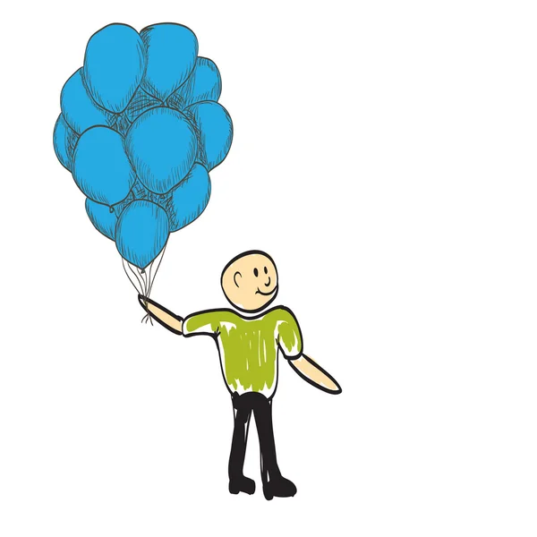 Hombre con globos feliz día se regocija — Archivo Imágenes Vectoriales