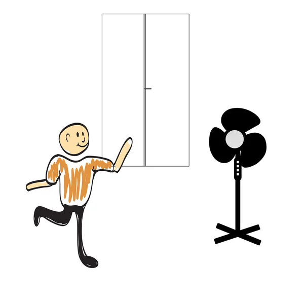 Uomo a casa con ventilatore — Vettoriale Stock