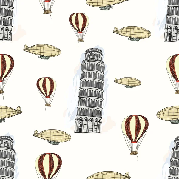 Sketch torre de Pisa, patrón sin costuras — Vector de stock