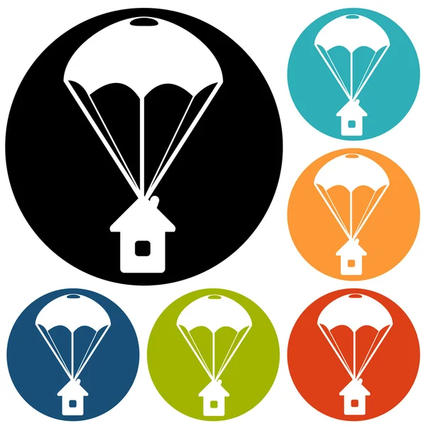 Parachute with house icons set — Stock Vector