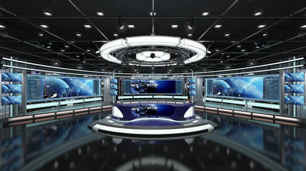 Virtual TV Studio News Set 1.2-1 Green screen background. 3d Rendering.Virtual set studio for chroma footage. wherever you want it, With a simple setup, a few square feet of space, and Virtual Set