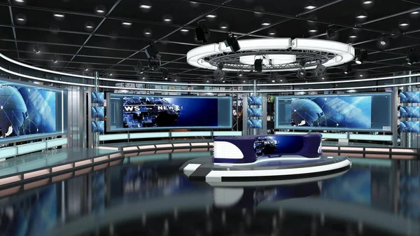 Virtual Studio News Set Zielone Tło Ekranu Rendering Virtual Set — Zdjęcie stockowe