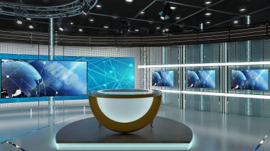 Sanal TV Haber Stüdyosu 3-2. Yeşil ekran arka planı. 3D görüntüleme. Krom görüntüler için sanal set stüdyosu. Nereye istersen, basit bir düzenek, birkaç metrekare alan ve Sanal Set ile.