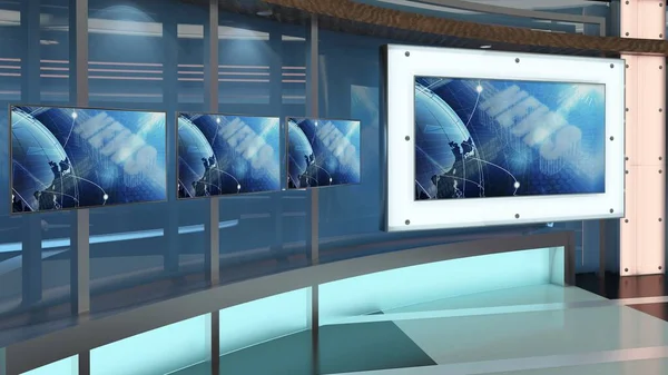 仮想スタジオの緑の画面の背景3 3Dレンダリングクロマ映像のためのバーチャルセットスタジオ — ストック写真