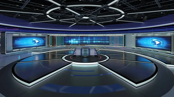 Virtual TV Studio News Set. Green screen background. 3d Rendering.Virtual set studio for chroma footage. wherever you want it, With a simple setup, a few square feet of space, and Virtual Set.