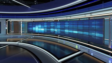 Sanal TV Haber Stüdyosu. Yeşil ekran arka planı. 3D görüntüleme. Krom görüntüler için sanal set stüdyosu. Nereye istersen, basit bir düzenek, birkaç metrekare alan ve Sanal Set ile.. 