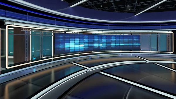 Εικονική Τηλεόραση Studio News Set Πράσινο Φόντο Οθόνη Rendering Virtual — Φωτογραφία Αρχείου