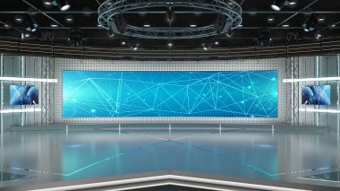 Sanal TV Haber Stüdyosu 3. Yeşil ekran arka planı. 3D görüntüleme. Krom görüntüler için sanal set stüdyosu. Nereye istersen, basit bir düzenek, birkaç metrekare alan ve Sanal Set ile..