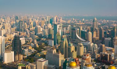 Bangkok gece veya alacakaranlık, hava manzara panoramik görünüm