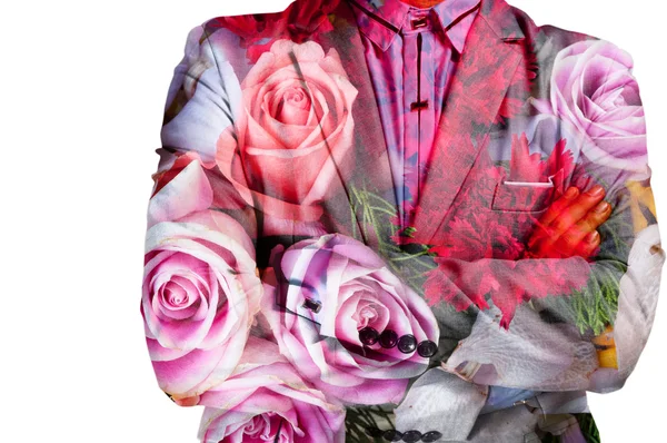 ビジネスマンや花の束の二重露光 — ストック写真