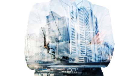 Takım elbise ve cityscape işadamı çift pozlama.