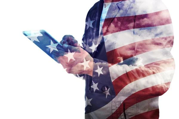 Double Exposure of Businessman with Cloud and America Flag — Stock Photo, Image