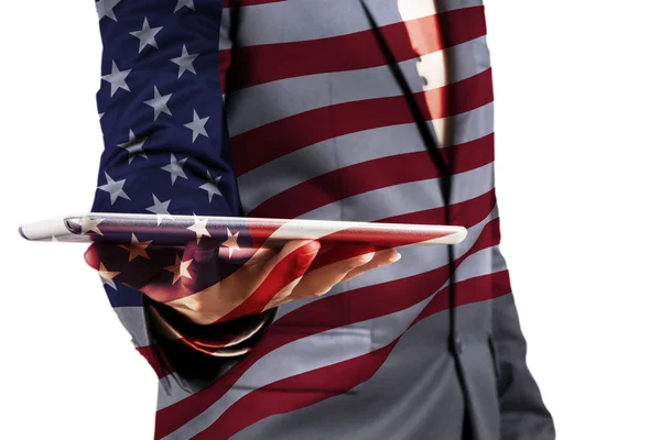 Double Exposure of Businessman with Cloud and America Flag — Stock Photo, Image