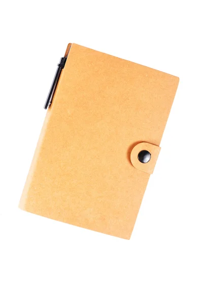 Reciclar notebook isolado no fundo branco, tampa marrom — Fotografia de Stock