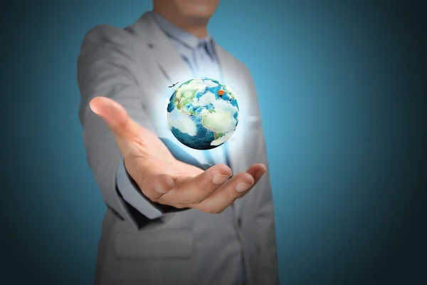 Business Male Hand hold earth globe — Stock Photo, Image