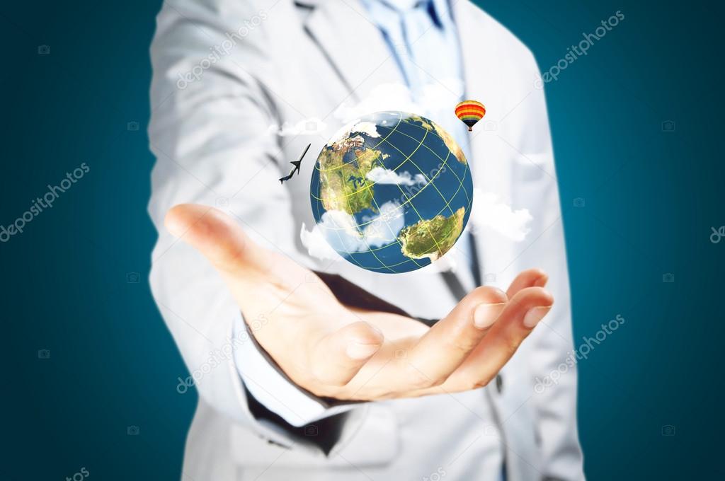 Business Male Hand hold earth globe