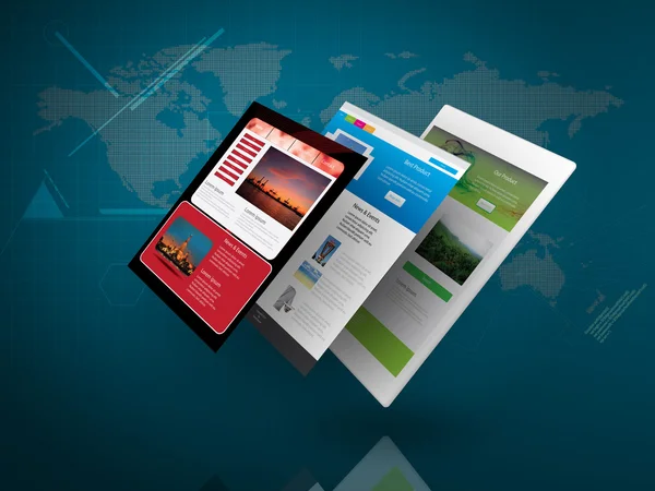 Tablet PC with Web Page on Blue Technology Background — Stock Photo, Image