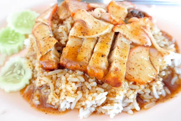 Crispy Pork with Rice. , Closeup Thai food ,Crispy roasted belly — Zdjęcie stockowe