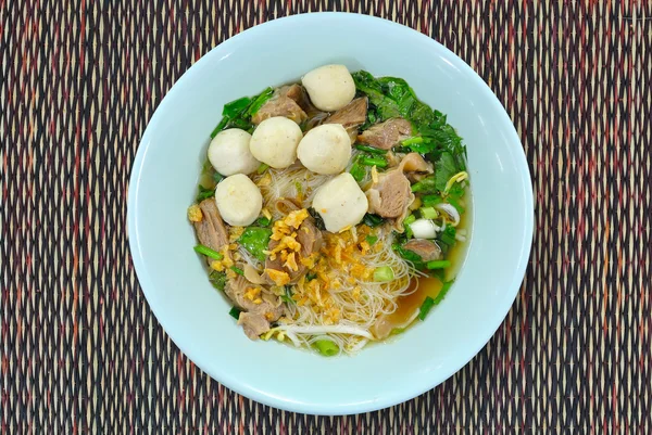 Stewed Pork Noodle Soup.  Top or OverHead View — Stock Photo, Image