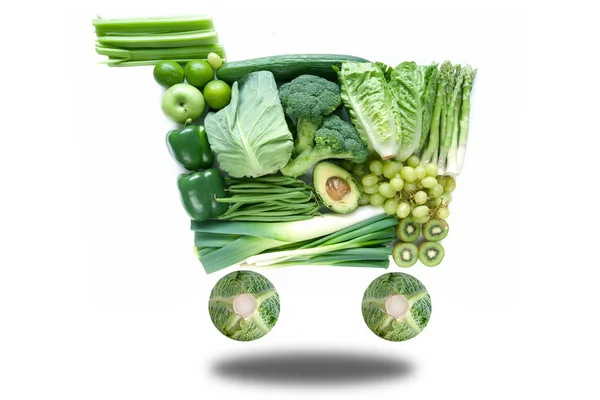 Carrito de la compra de comestibles verde — Foto de Stock