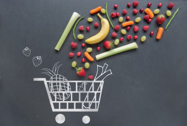 Bakkal alışveriş sepeti kavramı 