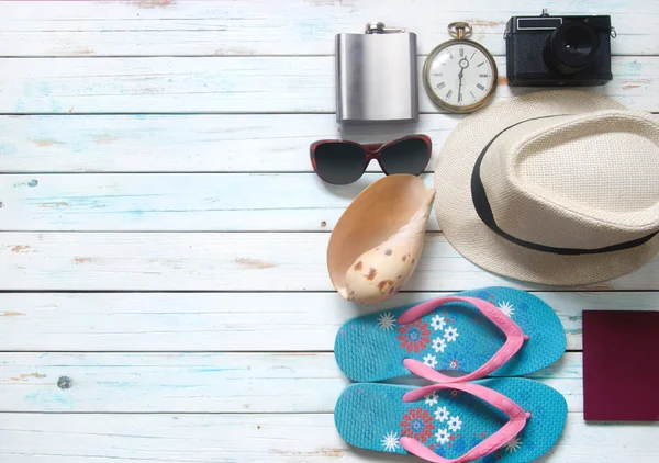 Flache Lage von Urlaubsgegenständen — Stockfoto