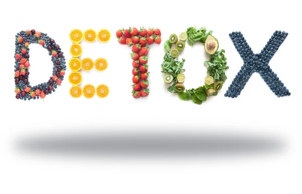 Palabra de desintoxicación hecha de frutas y verduras — Foto de Stock