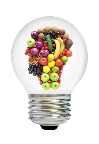 Healthy food in light bulb — Stock Photo, Image