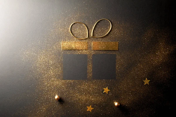Cadeau Doosvorm Gemaakt Met Gouden Glitter Lint Strik — Stockfoto