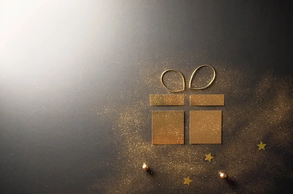 Cadeaudoosje Icoon Gemaakt Met Kaart Gouden Glitter — Stockfoto