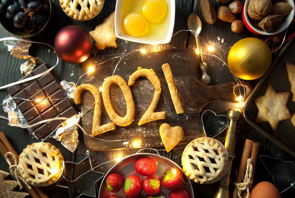 2021 Made Pastry Fresh Baking Ingredients Decorative Lights — Stock Photo, Image