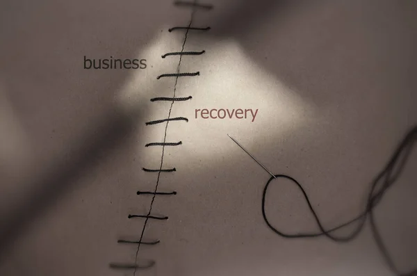 Torn Piece Paper Sewn Together Business Recovery Each Side — Stock Photo, Image