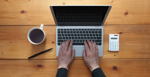 Aerial View Hands Typing Laptop — Stock Photo, Image