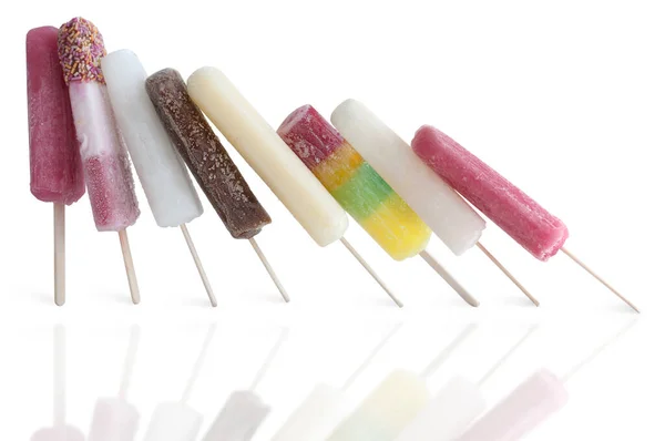 Frozen Assorted Ice Lollies White Background — Stock Photo, Image