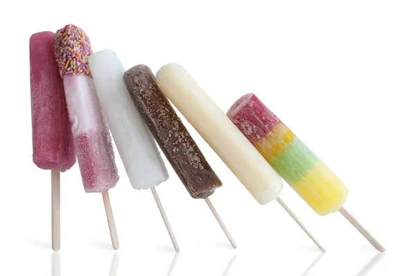 Frozen Assorted Ice Lollies White Background — Stock Photo, Image