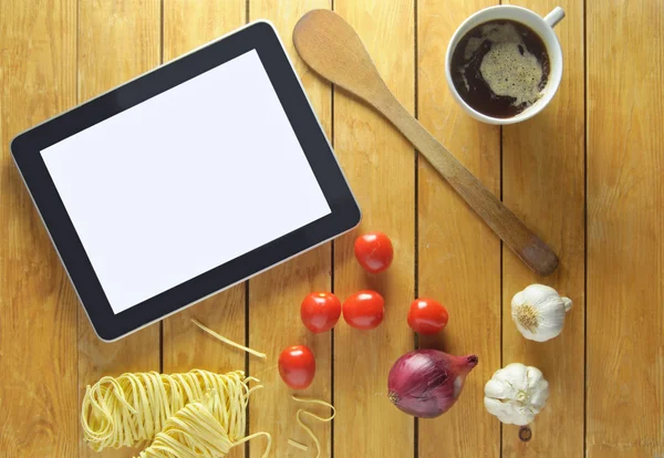 Food recipe preparation on tablet — Stock Photo, Image
