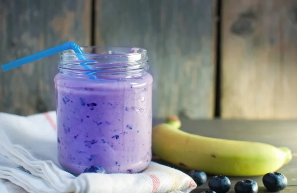 Blueberry smoothie in a jar