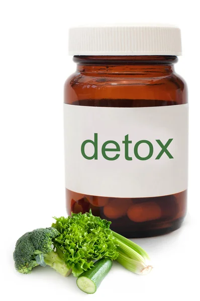 Medycyna słoik z detox tabletki — Zdjęcie stockowe