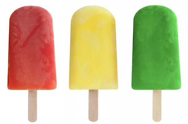 Three fruit flavored ice lollies — Stock Photo, Image