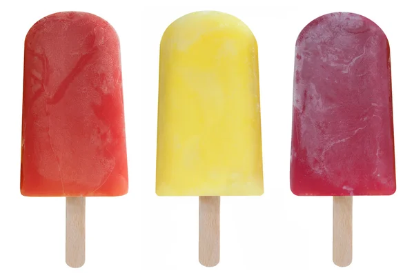 Three fruit flavored ice lollies — Stock Photo, Image