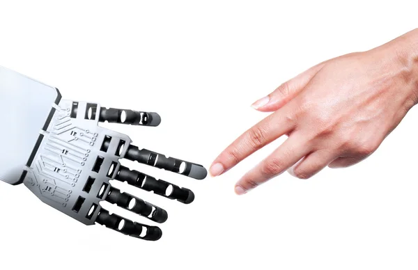 Robô conexão mão humana — Fotografia de Stock