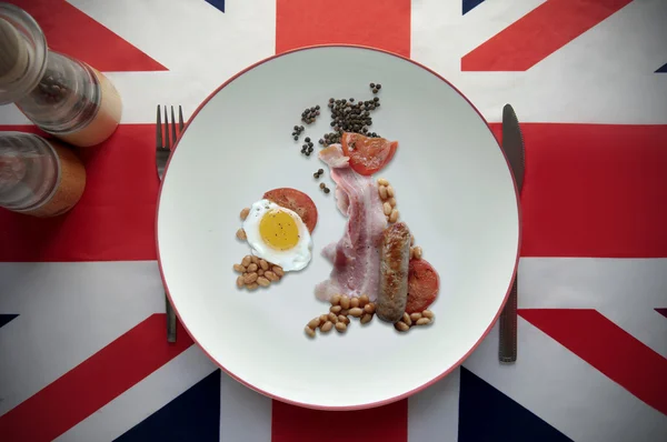 English fried breakfast map with British flag — Stock Photo, Image