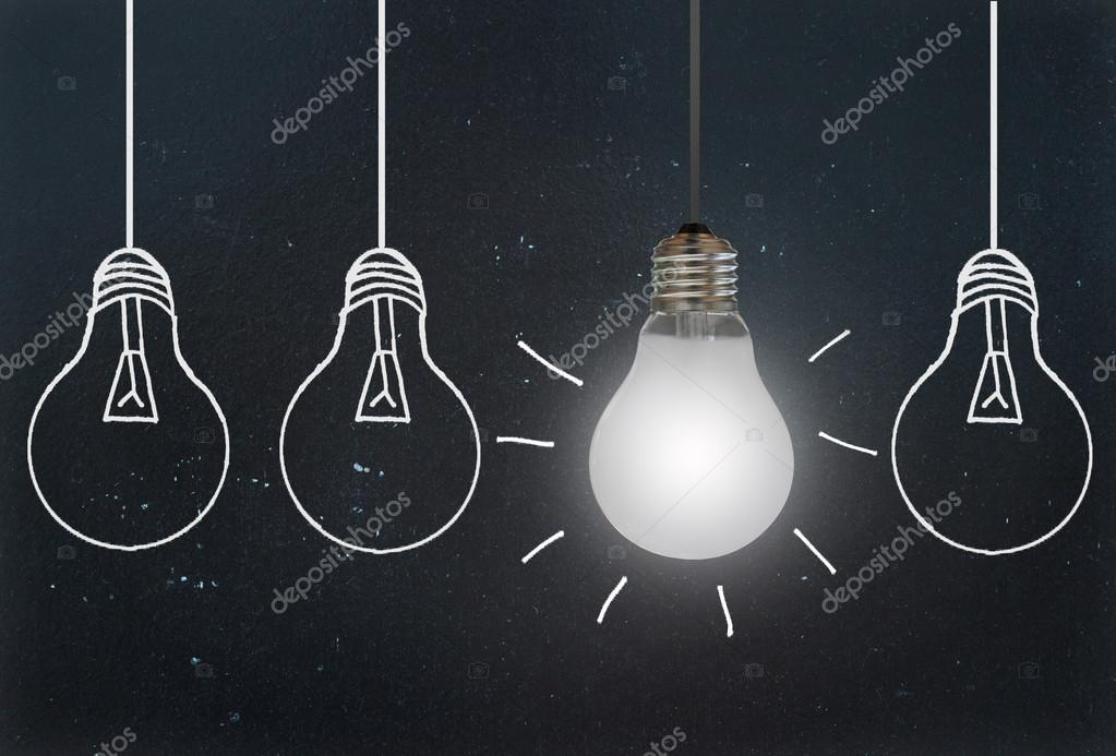 Bright Hanging Light Stock Photo Nupix 87371510 Bright Hanging Light Against A Row Of Drawn Bulbs On Blackboard Photo By Nupix