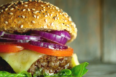 Bir gurme burger yakın çekim