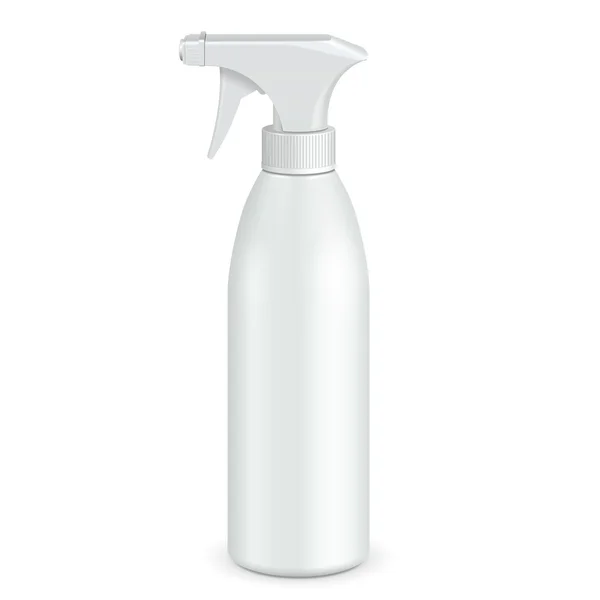 Spray Pistol Cleaner bottiglia di plastica bianca. Illustrazione isolata su sfondo bianco. Pronto per il tuo design. Imballaggio del prodotto. Vettore EPS10EPS10 — Vettoriale Stock